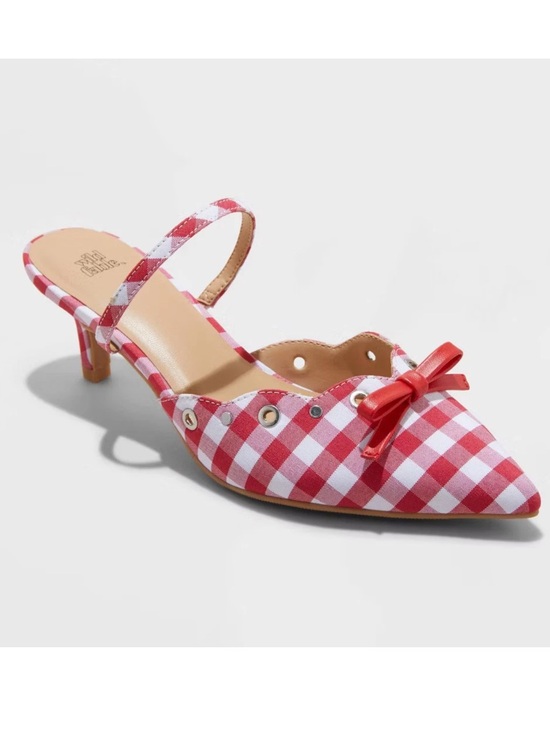 wild fable Shoes - Women's Lysandra Gingham Eyelet Kitten Heels - Wild Fable Red Gingham 10